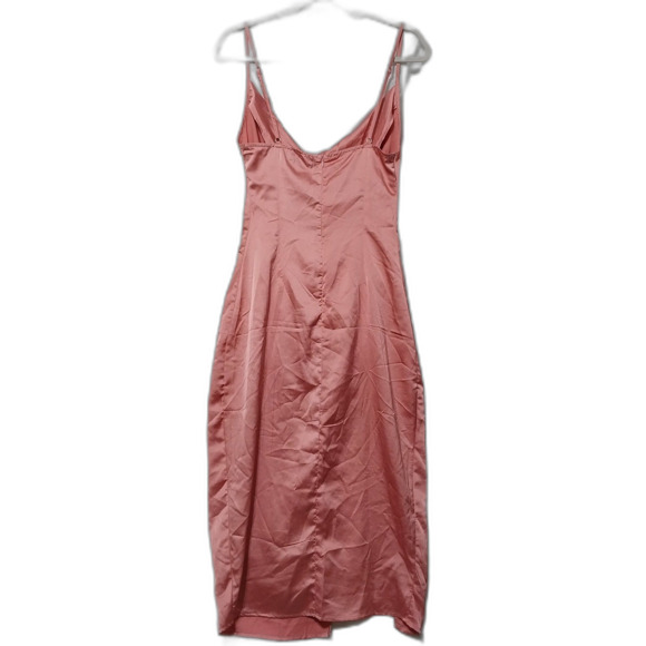 PrettyLittleThing dress Womens 8 rose pink satiny slip midi spaghetti strap - Picture 3 of 9